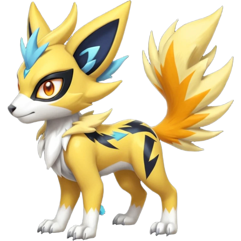Feral Scaly Striking Slaying Badass Evil Handsome Lightning-patterned Zig-zagged buzzy fuzzy Meloetta-Renamon-Zeraora-Luxray-Cobalion-Absol-Vernid-fusion-hybrid-creature, full body  emoji