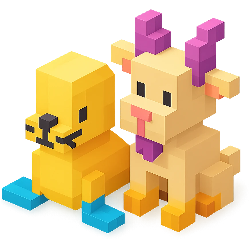 a seal and a goat sitting together, Roblox avatar style, 3D look emoji