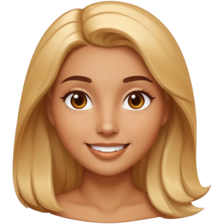Create a 3D emoji in iOS emoji aesthetic style of a beautiful woman. She has smooth skin, shiny hair, soft facial features, and a gentle warm smile. Lighting is bright and balanced, with clean white background and soft shadows. The design should look expressive, glossy like real iPhone emojis

 emoji