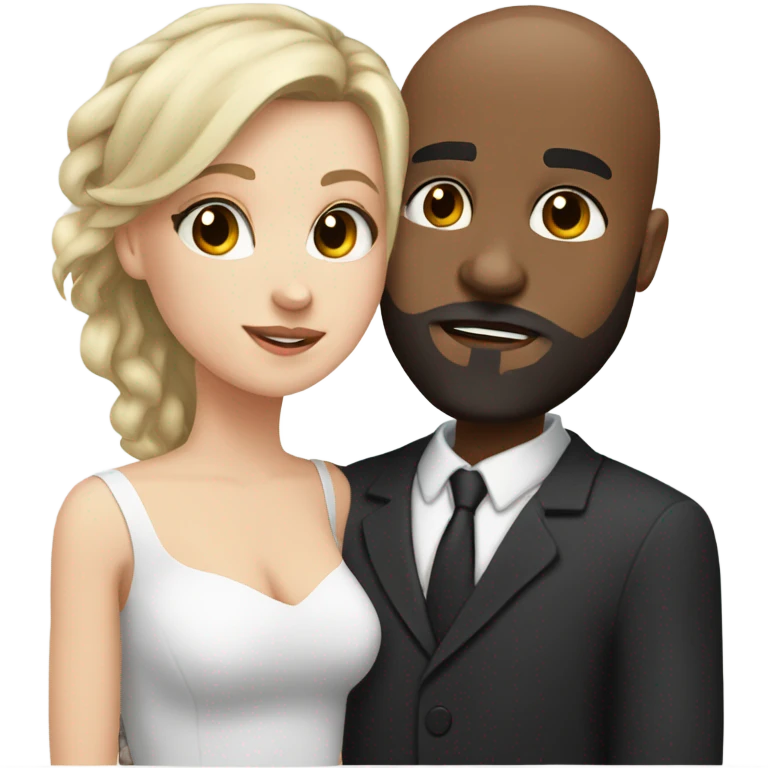 White girl dark hair kissing muscular black bald man with beard emoji
