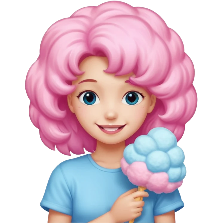 A girl hugging a big cotton candy puff with bright smile emoji