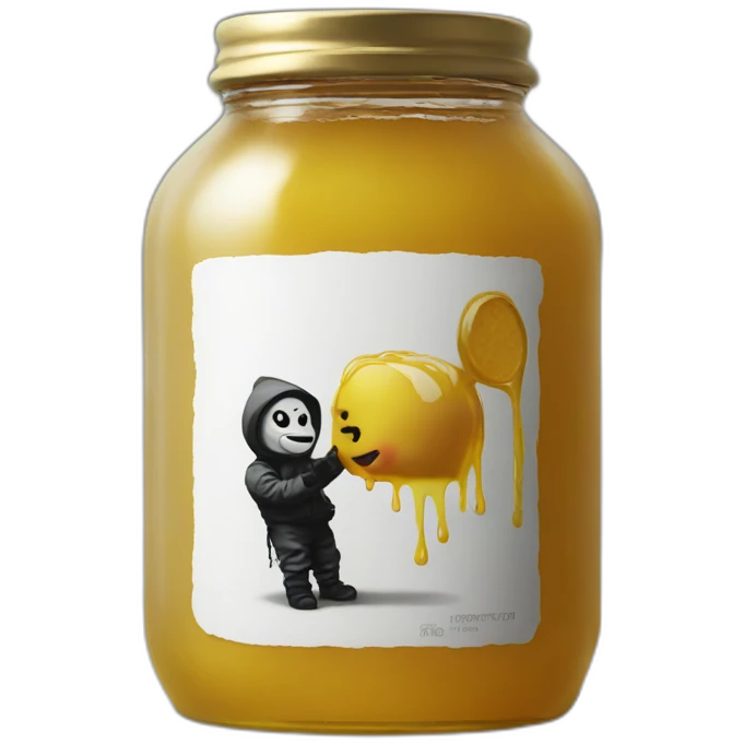 Banksy art label on a honey jar emoji