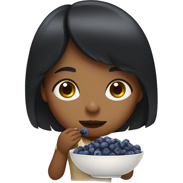 brown girl with black hair with bangs eating blueberries in bowl emoji