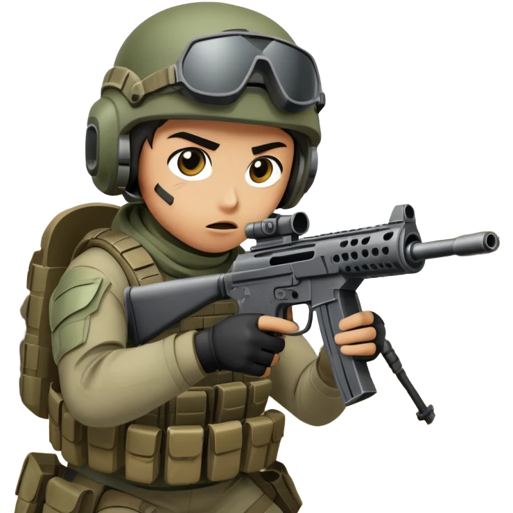 A skilled airsoft player in tactical gear, aiming a gun and shooting metal BBs in a desolate, ruined landscape. The setting is filled with broken walls and debris, creating a tense atmosphere of strategy and precision in a high-stakes tactical environment emoji