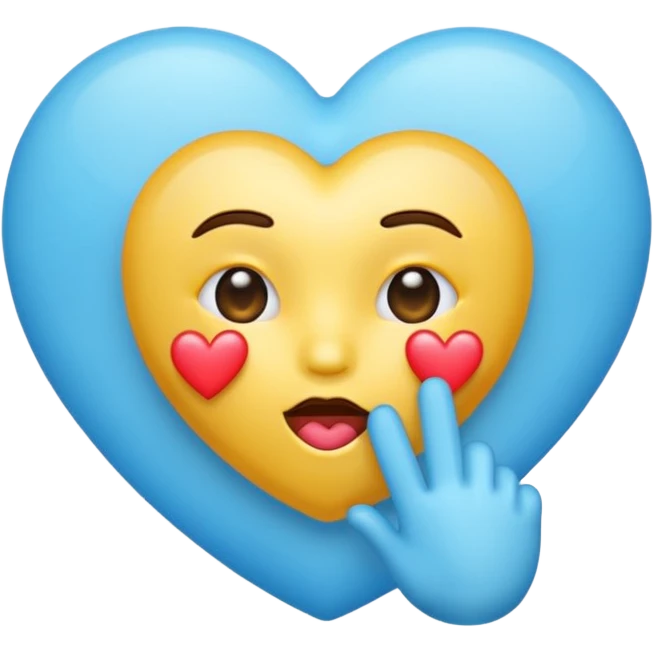 Blowing kiss emoji with light blue heart emoji