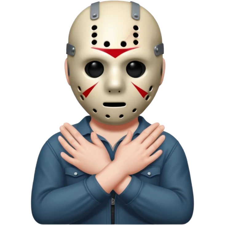 a cartoon image of Jason Voorhees, looking cute, with his hands clasped in front of him, at a sideways angle, looks like he is in love emoji