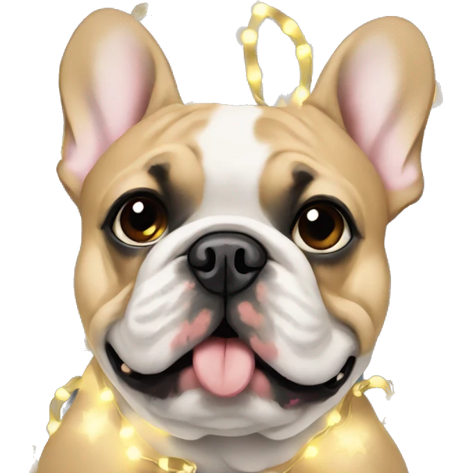 Frenchie with Christmas lights emoji
