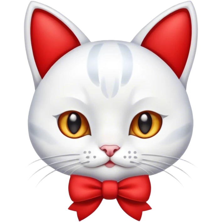 white cartoon cat with a red bow on right ear emoji