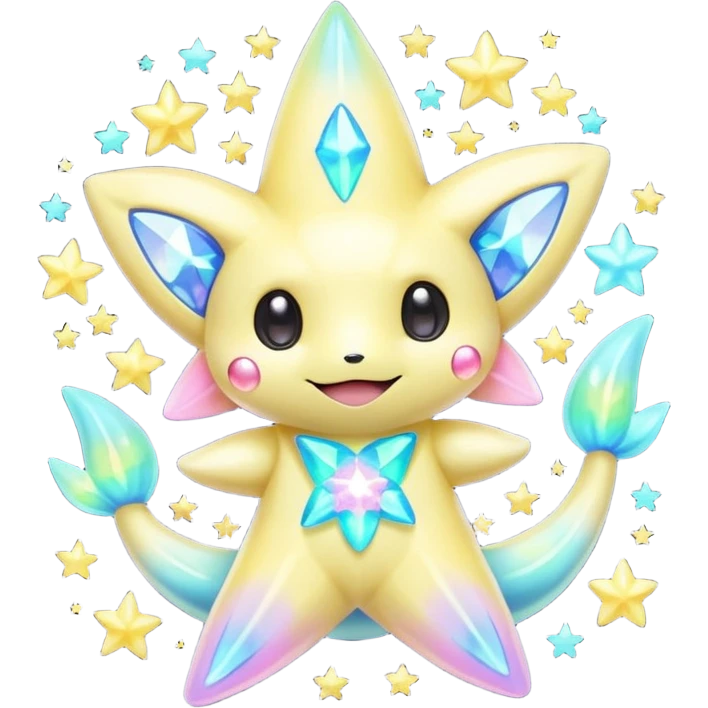 Elemental neon-pastel-iridescent shimmering lucky charming starry smiling cute Jirachi-Dragalge-Pokémon-Fakémon-hybrid-creature emoji