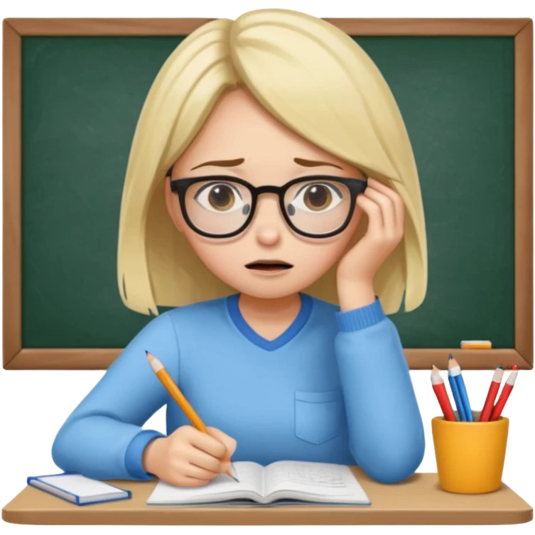 girl doing homework looking stressed emoji