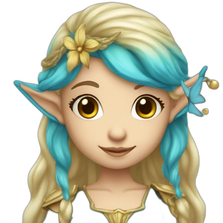 cute marine blue elf fairy with long hair emoji