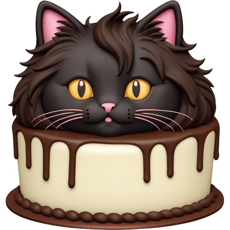 Fluffy black long haired cat cake emoji