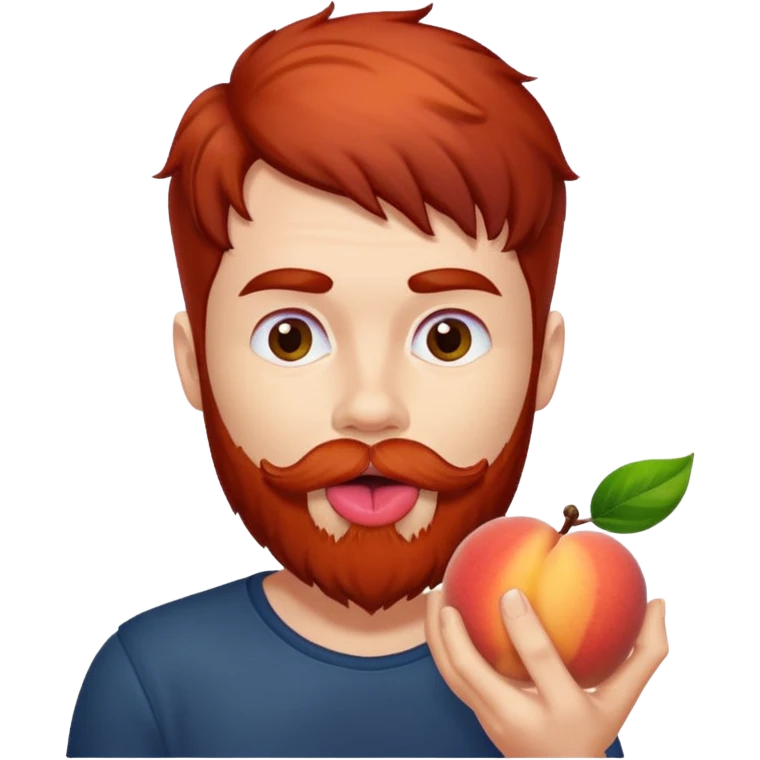 Dark haired Man with red beard licking peach emoji