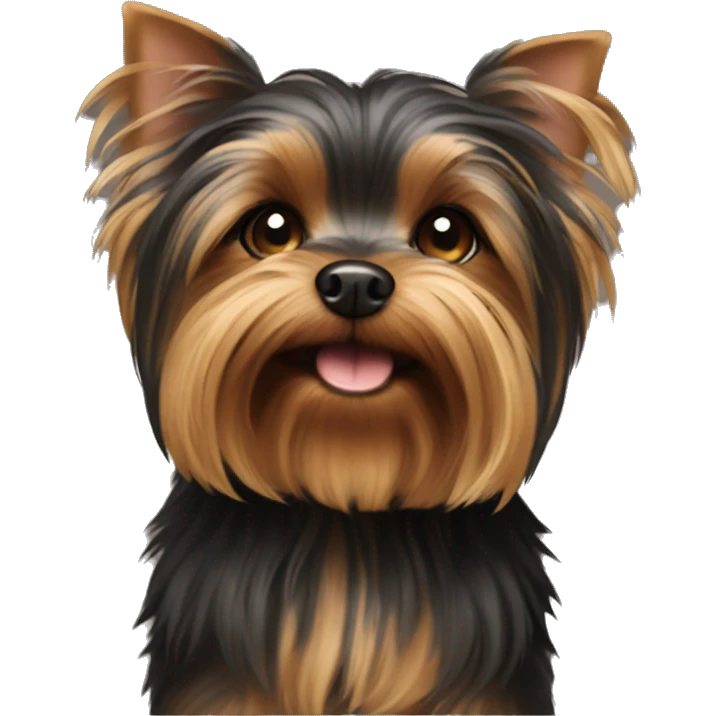 Yorkshire Terrier with dark brown coat and puppy face emoji