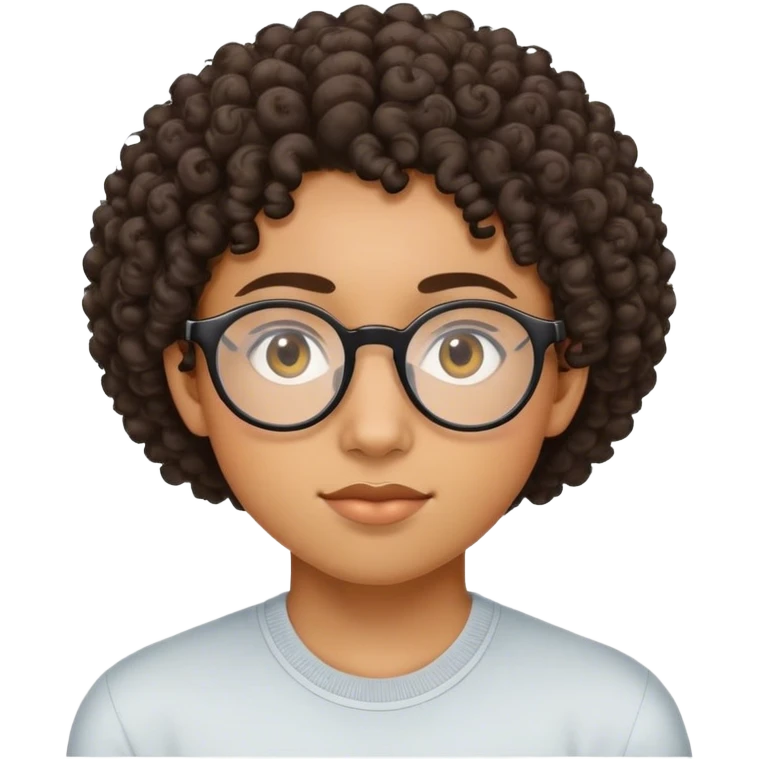 Étudiante de 20 ans noire métissée avec les cheveux bouclés, le visage ovale et des lunettes semi rondes et les yeux en amande  emoji