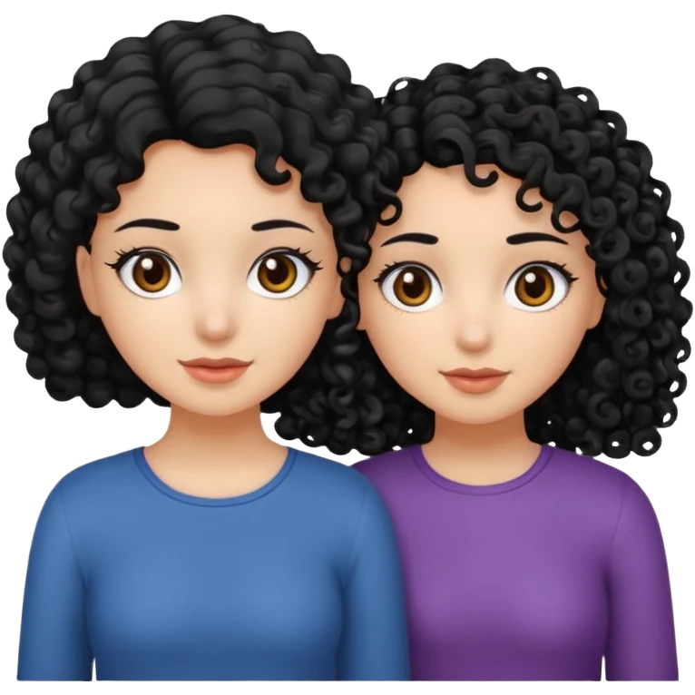 2 girl best friends. One who is black with black hair and dark brown eyes. one who is white with curly dark brown hair and dark brown eyes. emoji