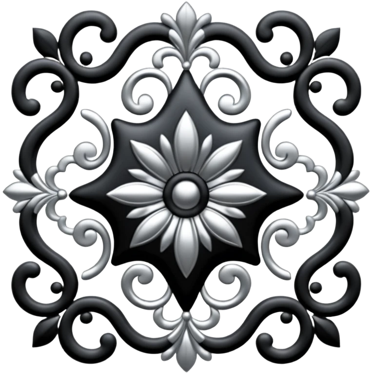 Black and silver filigree design, 3D, extremely detailed design emoji