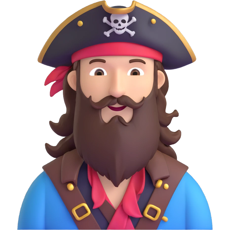 pirate captain with tricorn hat and beard emoji