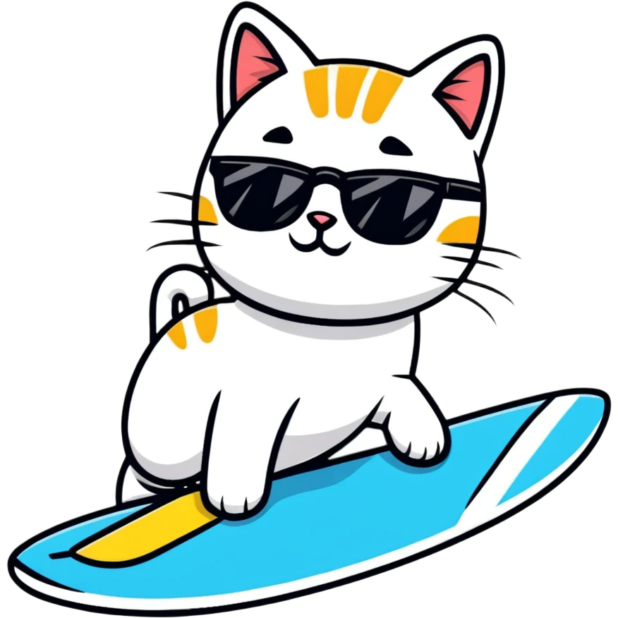 cat with sunglasses surfing a wave emoji