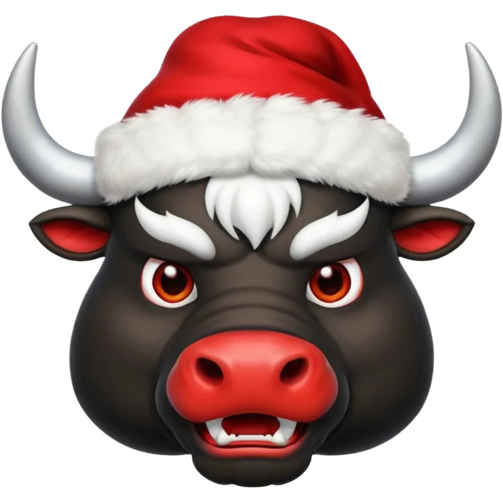 black angry powerful with red New Year's hat with white horns bull emoji emoji