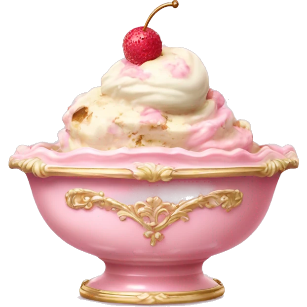 vintage light pink rococo bowl with ice cream emoji