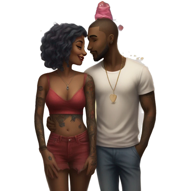 Romantic carnival date for beautiful tattooed couple emoji