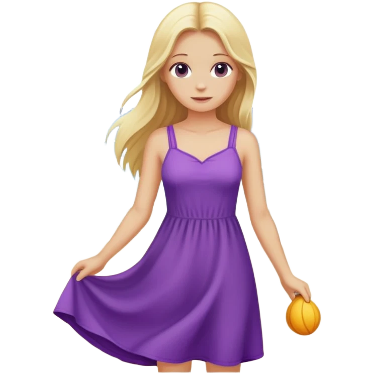 Girl with long blonde hair on beach with purple sundress  emoji