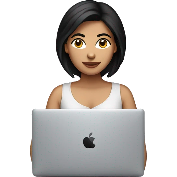 Hispanic female with black hair on MacBook  emoji