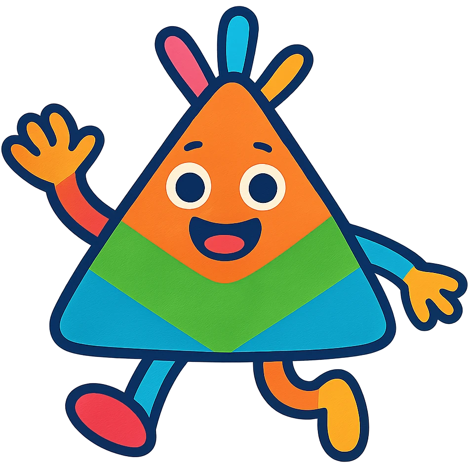 triangle-shaped character, cheerful, colorful, cartoon style emoji