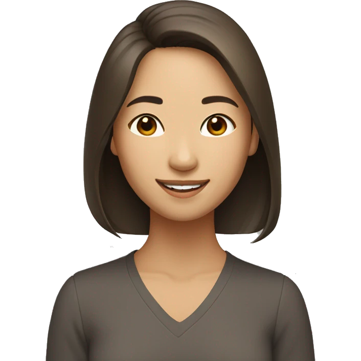 Asian American woman brown shoulder length hair smiling emoji