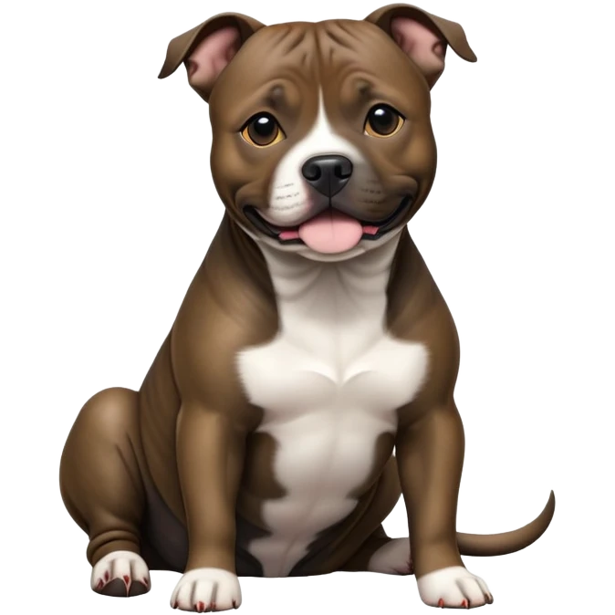 cinematic-[Staffordshire bull terrier]-realistic-full-body-sitting-emoji,-tail-resting-loosely-beside-its-paws,-head-tilted-dramatically, -sleek-[dark solid brindle]-fur,-simplified-yet-realistic-focused-features,-highly-detailed,-glowing-with-an-almost-sarcastic-glow emoji