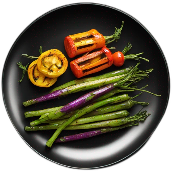 Grilled vegetables on black plate emoji
