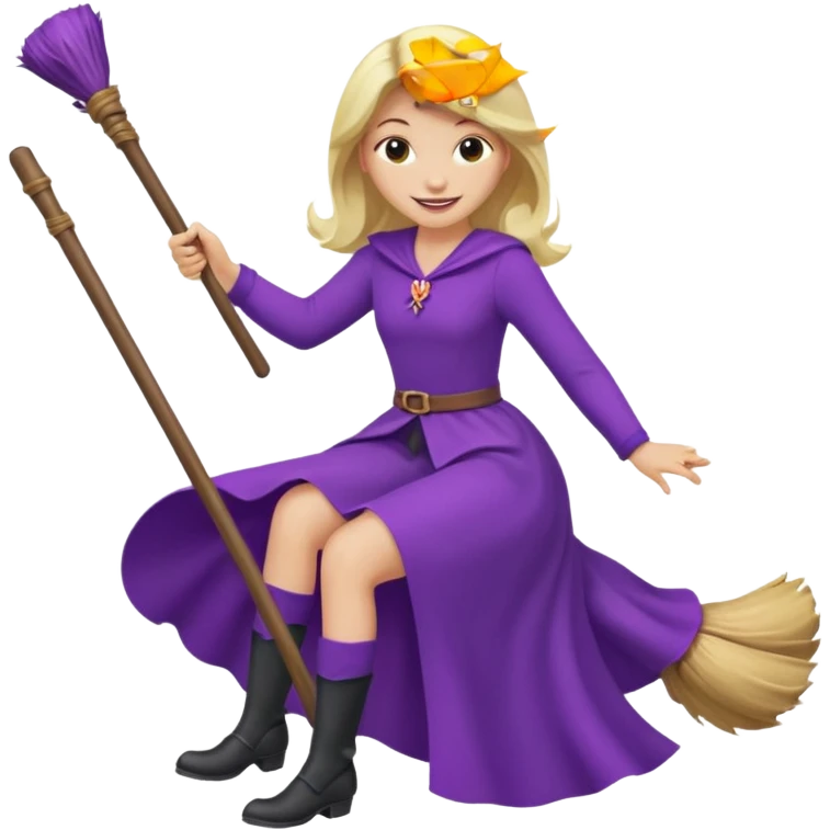 אשה בלונדינית רוכבת על מקל  של מטאטא סגול emoji