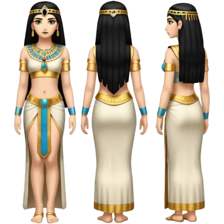 fullbody Cleopatra, high-detailed, realistic, back view, with long black hair emoji