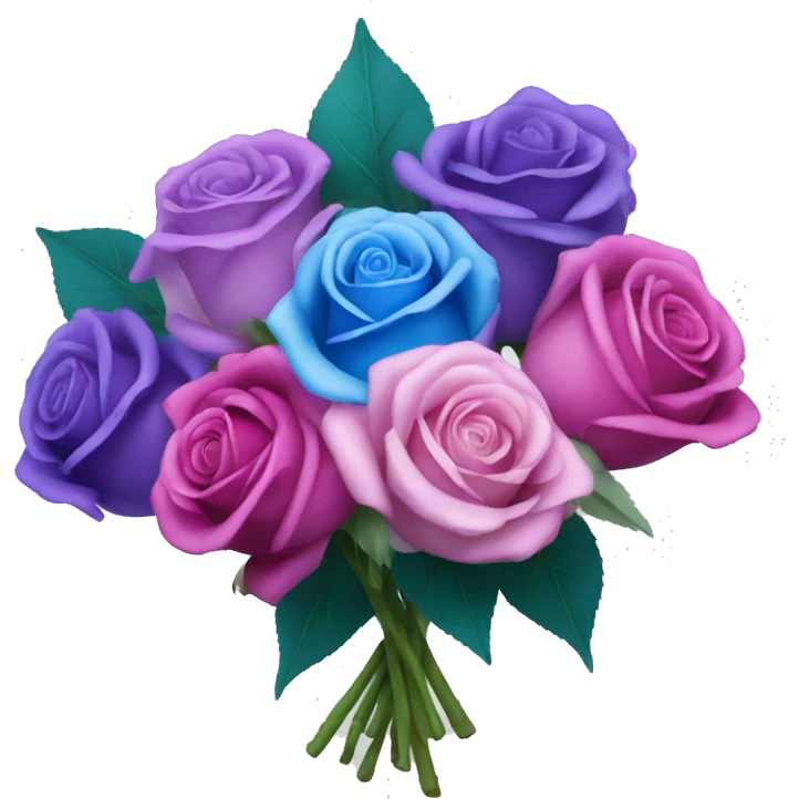 Realistic bouquet of blue, purple and pink roses  emoji