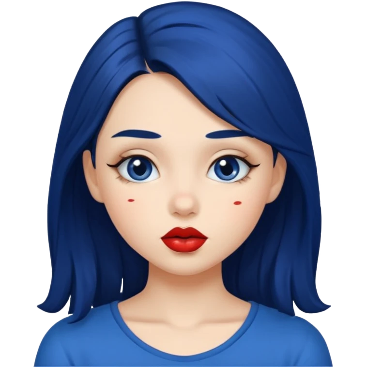 Realistic girl face with kises on her face with blue dark hair emoji