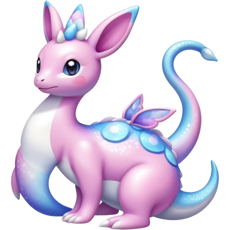 Shiny Exotic Colorful Ethereal Sparkly Sylveon-Lapras-Amaura-Aurorus-Fakémon-hybrid-creature (full body)  emoji