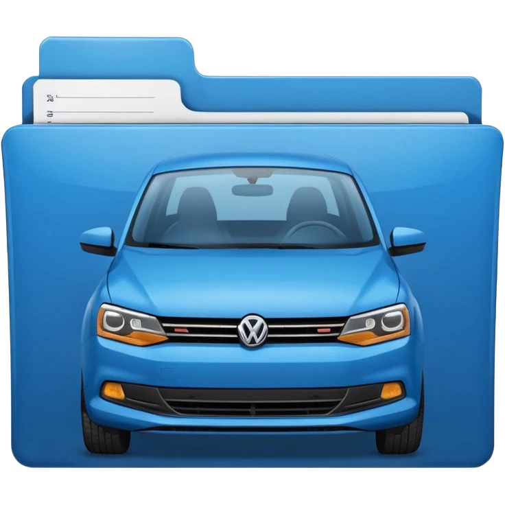 A **simple emoji-style icon** of a **blue multipocket folder**, clean and minimal, with **layered inner tabs**, subtle shading, and a **small blue Volkswagen Jetta car symbol** on the front. blue folder
 emoji