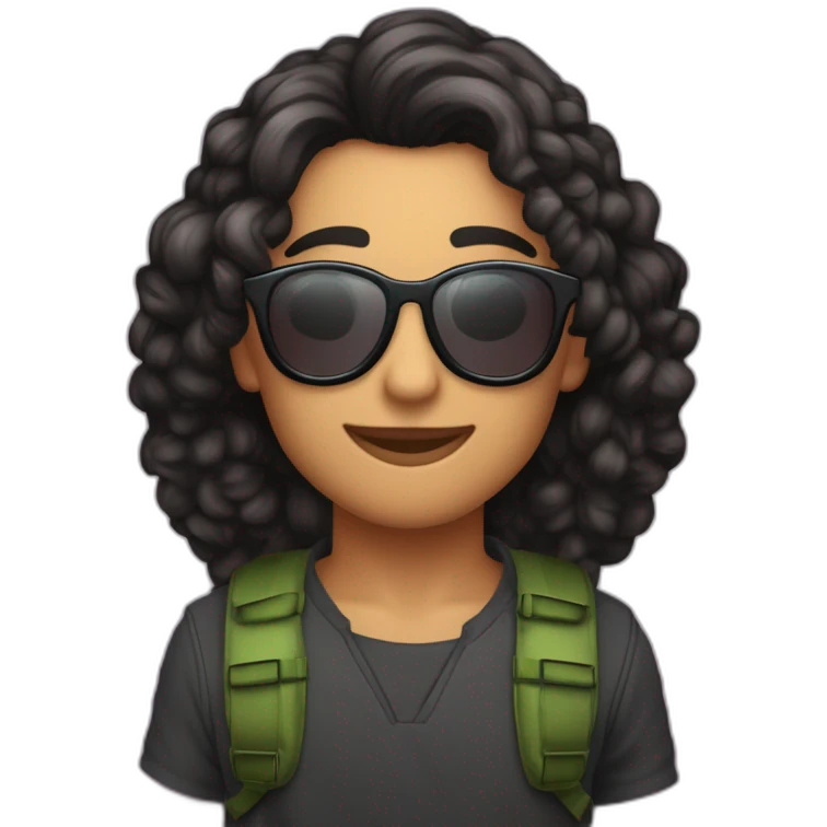 Beau jeune brun cheveux noir bouclé coupe dégradé avec une tortue met de lunette noir et grand de taille et musclé emoji