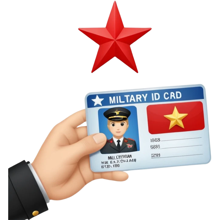 военный билет в руке крассный без человека, просто рука и в ней билет со звездой emoji