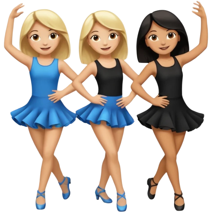 Emoji of 3 Girls dancing one with blonde hair, one tan skin with brown hair and one with black hair emoji