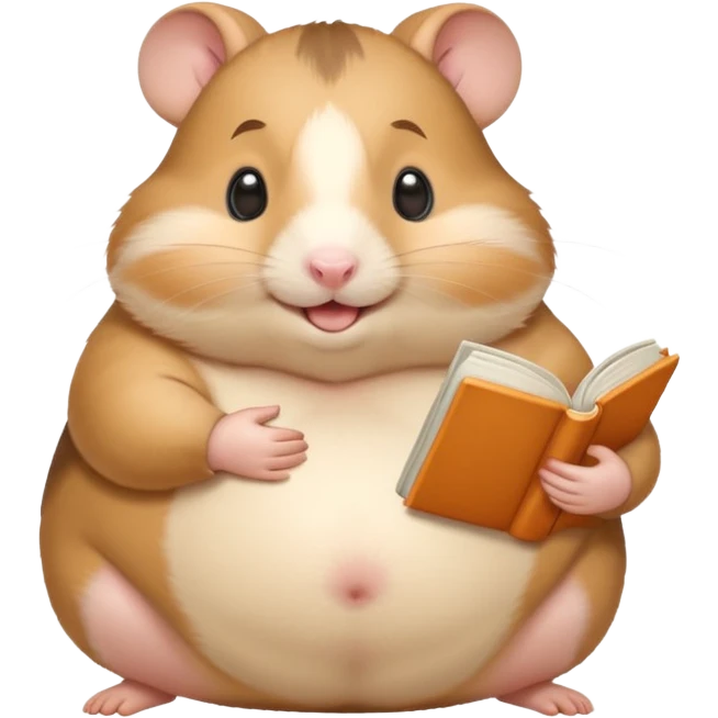 fat hamster holding pregnant belly smiling holding a diet book emoji