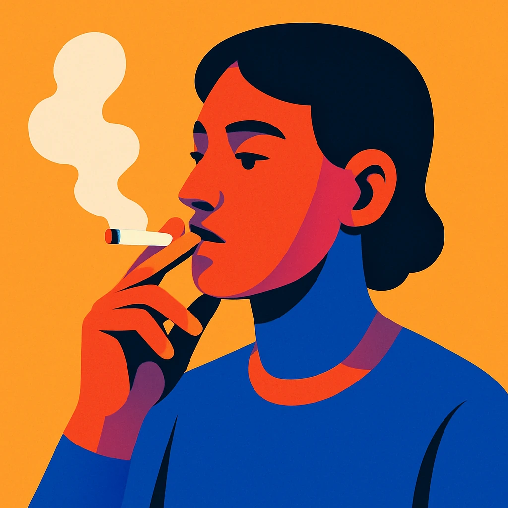 person smoking, neutral expression, simple background, modern illustration style, vibrant colors emoji