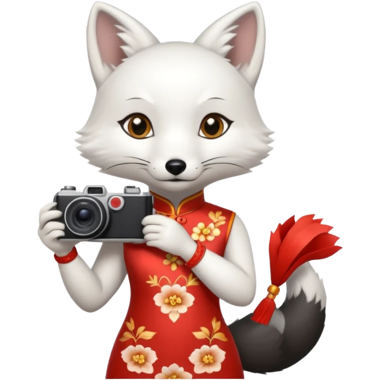 white fox, cheongsam ancient white fox with camera emoji