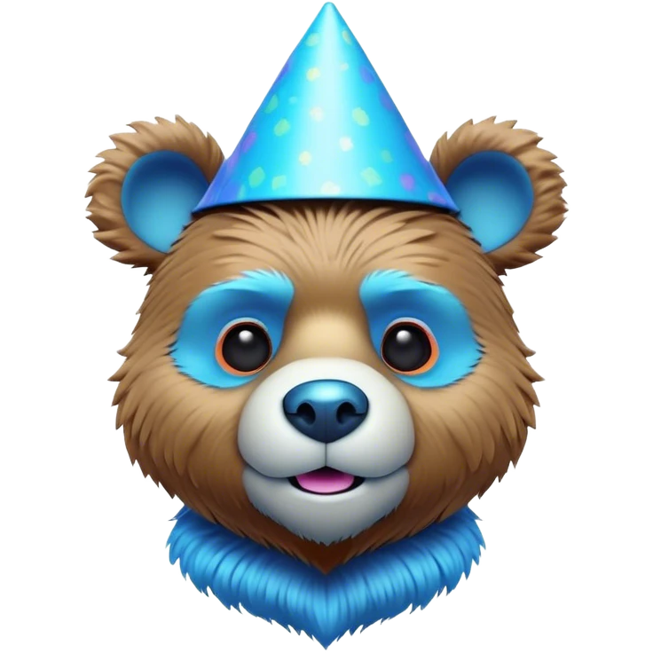 3D, adorable little Pixar style blue neon punk bear wearing a party hat, ultra detailed, each lash, eye, and strand of fur is shown in stunning detail as though captured in a timeless photograph, rich textures, visually rich, so lifelike it feels like it could leap off the page at any moment emoji