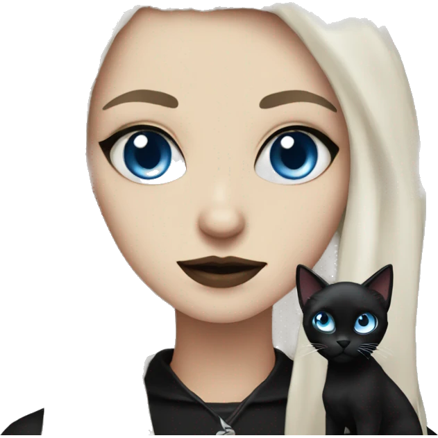 goth girl with blue eyes and black cat emoji