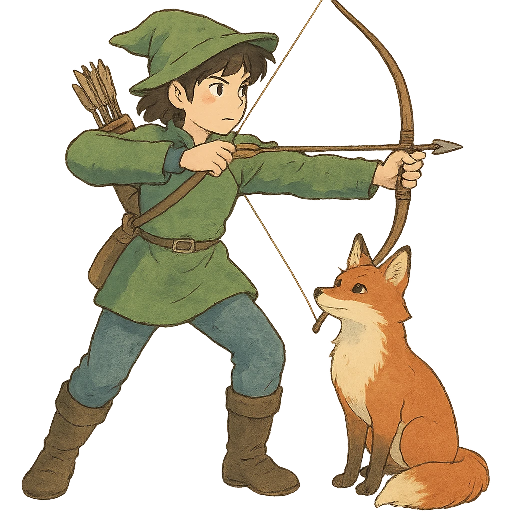 ghibli style archer and fox emoji