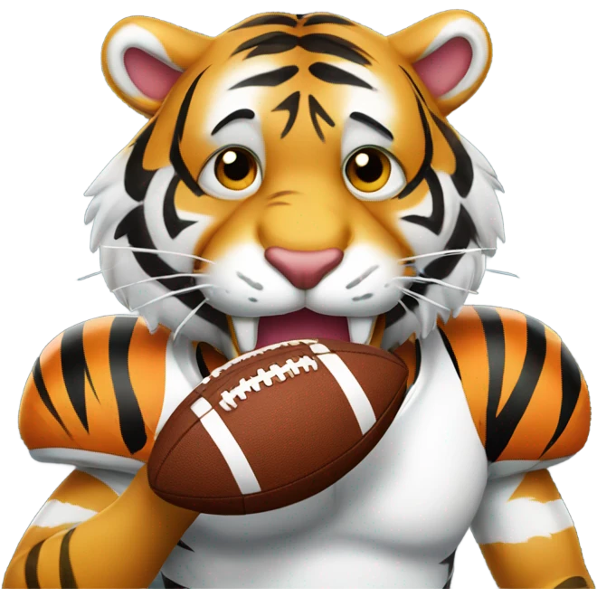 Tiger with a football in its mouth emoji