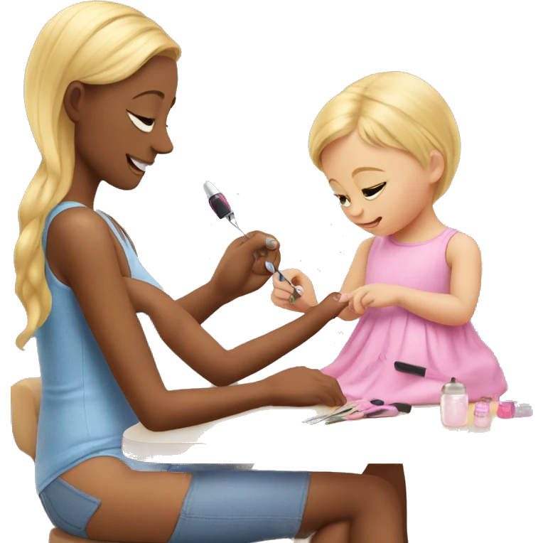 blonde babydaughter gives blonde dad a manicure emoji