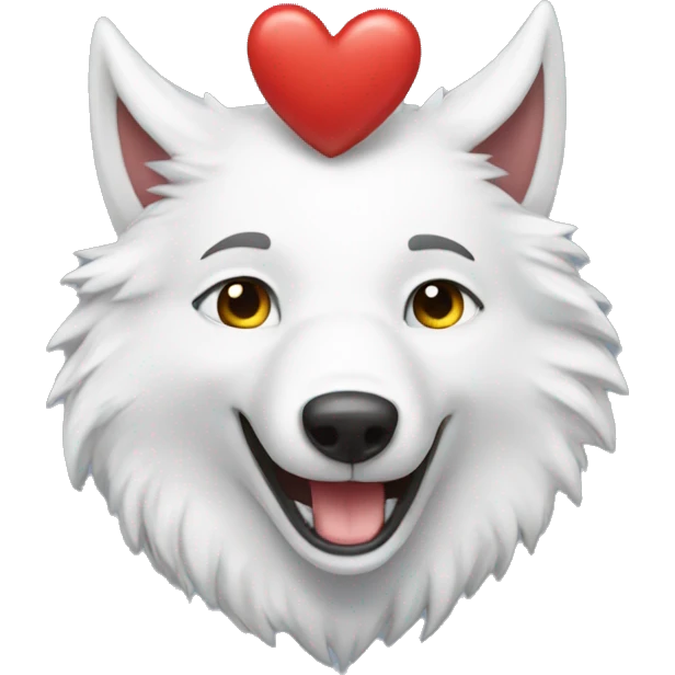 Happy White Wolf with hearts emoji